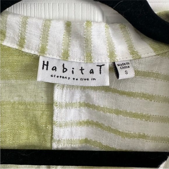 Size S Habitat Green and White 100% Linen Button Down Shirt - Picture 4 of 5